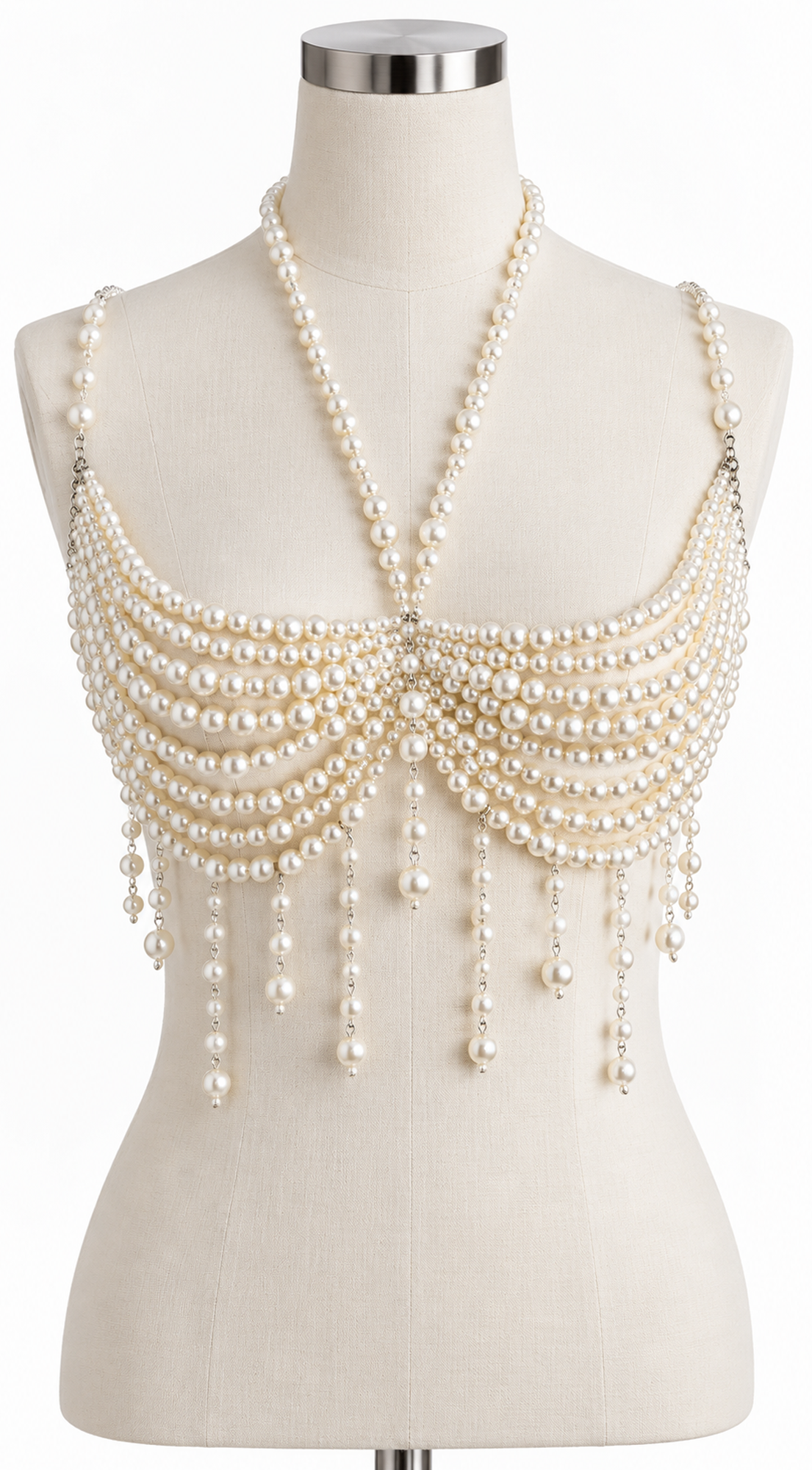 Allure Pearl Fringe Statement Body Chain - White