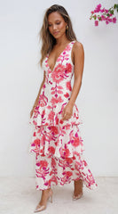 Azélie Floral Tiered Maxi Dress - Pink Multi
