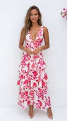 Azélie Floral Tiered Maxi Dress - Pink Multi