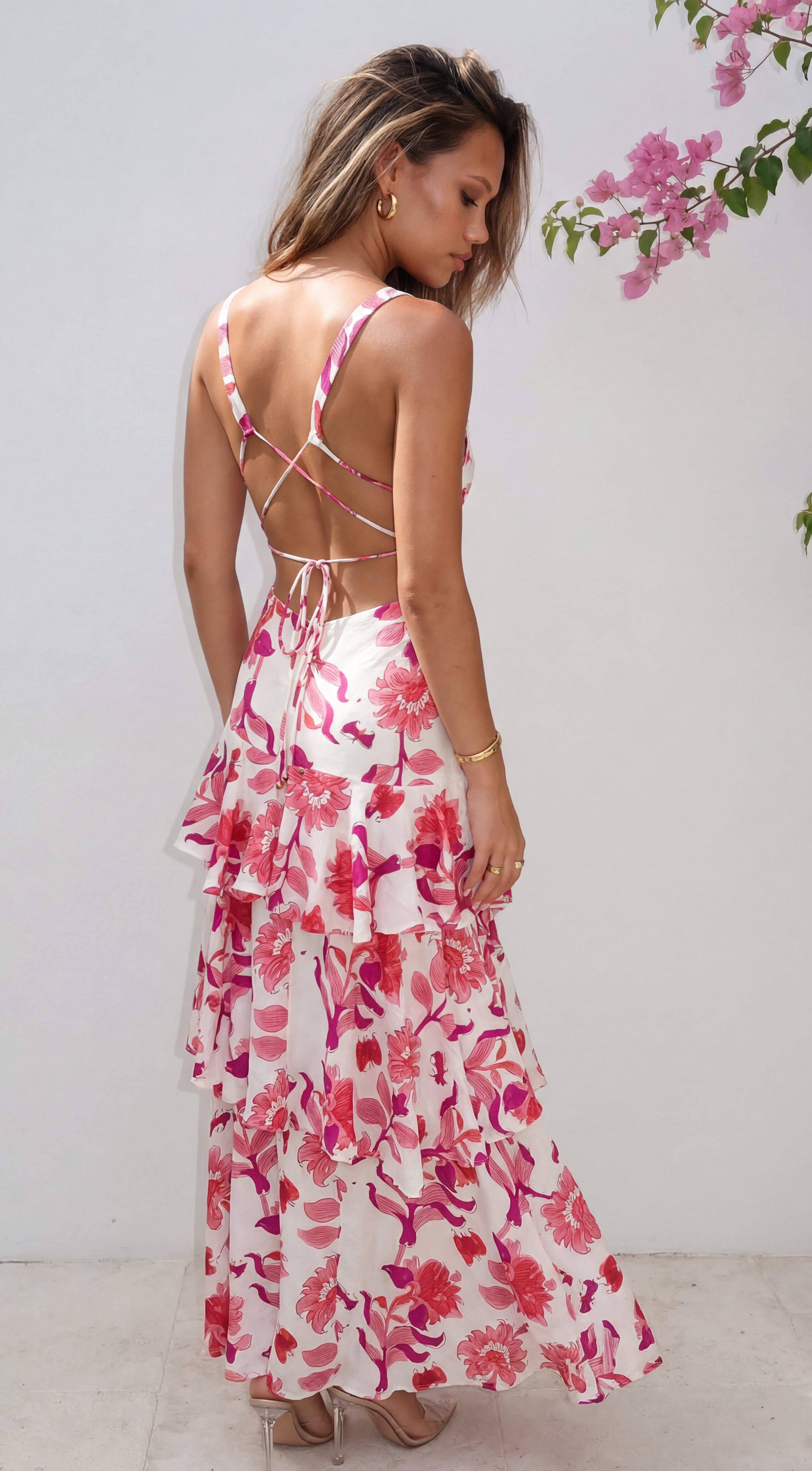 Azélie Floral Tiered Maxi Dress - Pink Multi