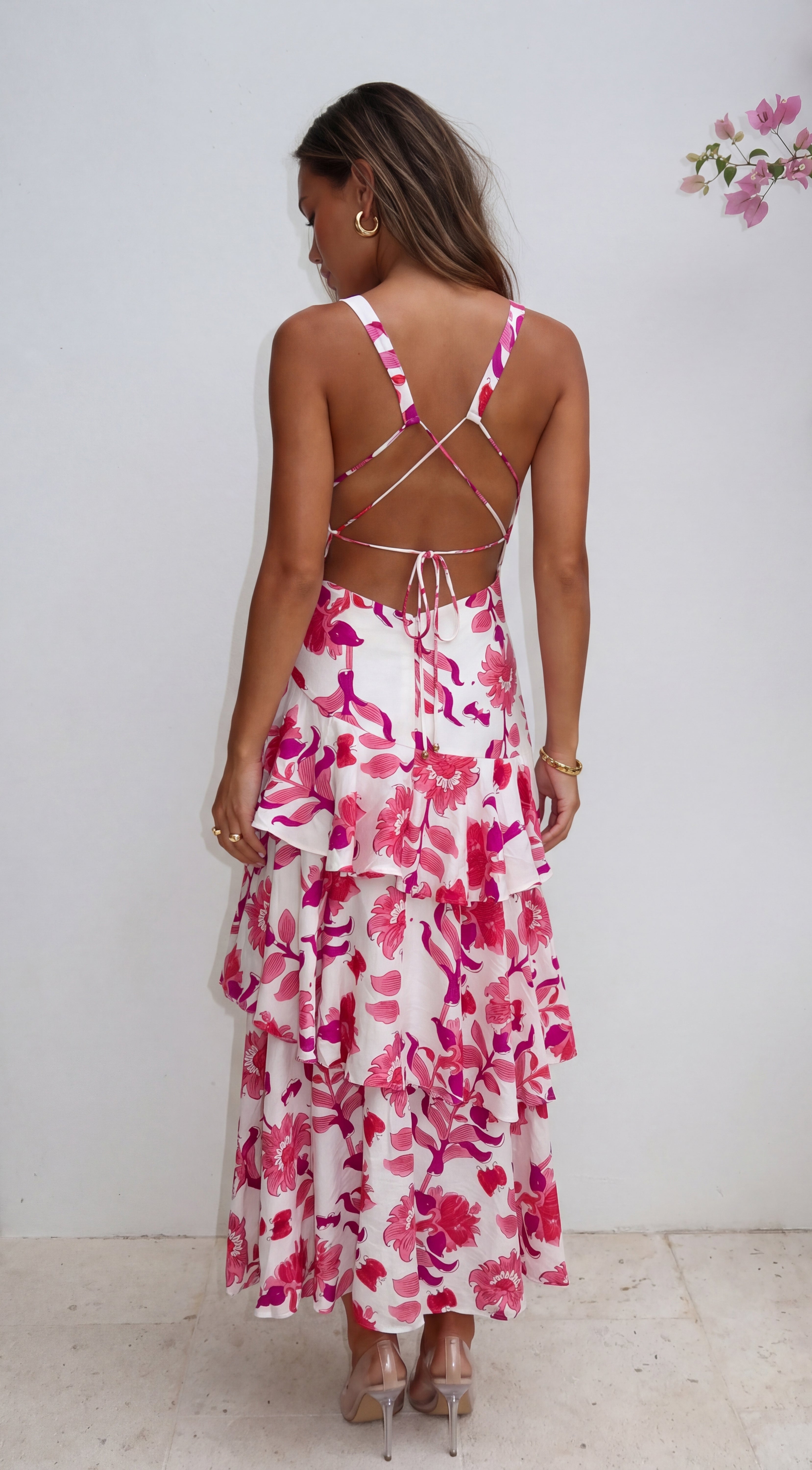 Azélie Floral Tiered Maxi Dress - Pink Multi