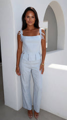 Celestie Tie Strap Pant Set - Blue
