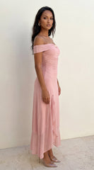 Calie Off Shoulder Mesh Maxi Dress - Pink