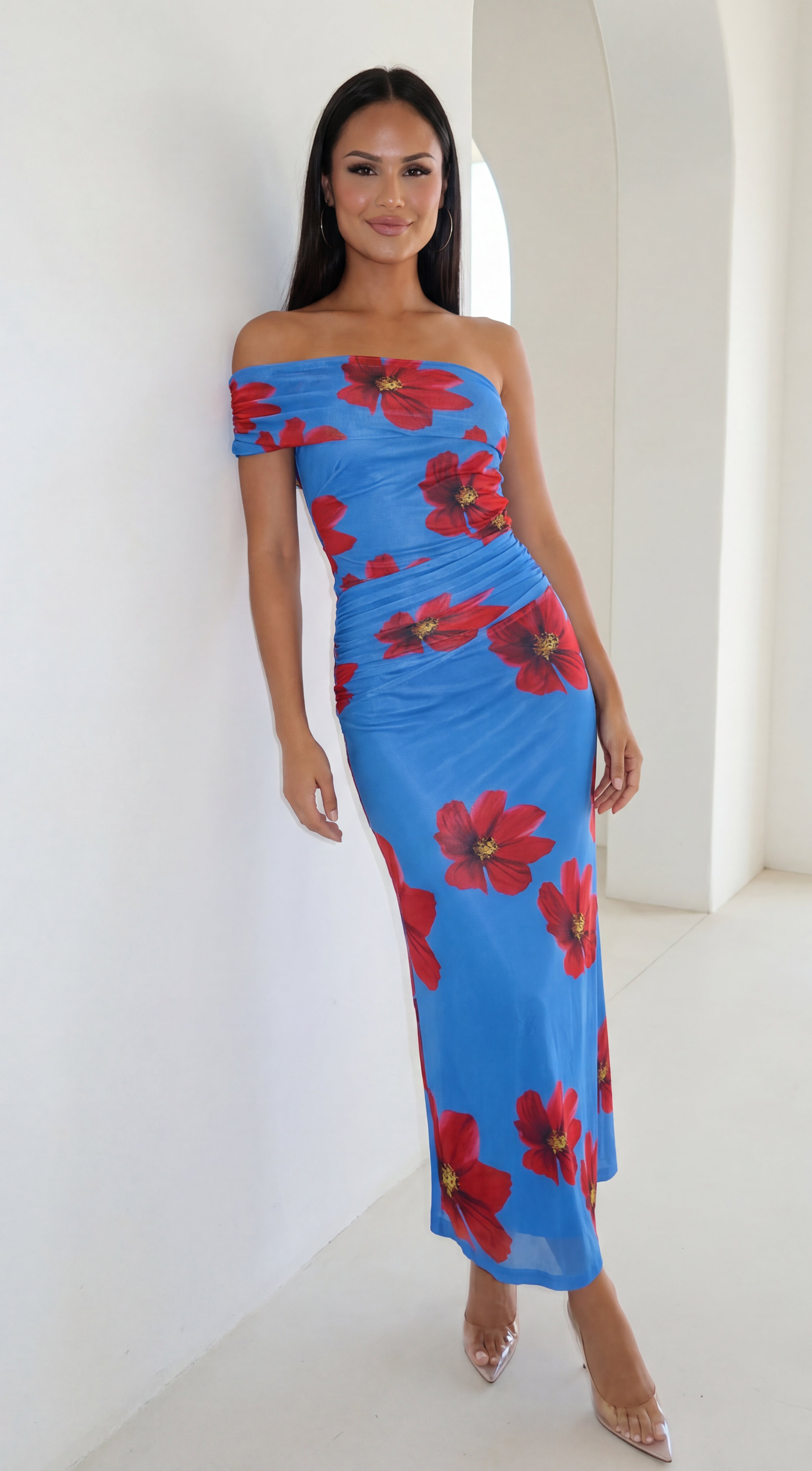Azura Floral One Shoulder Maxi Dress - Blue Multi