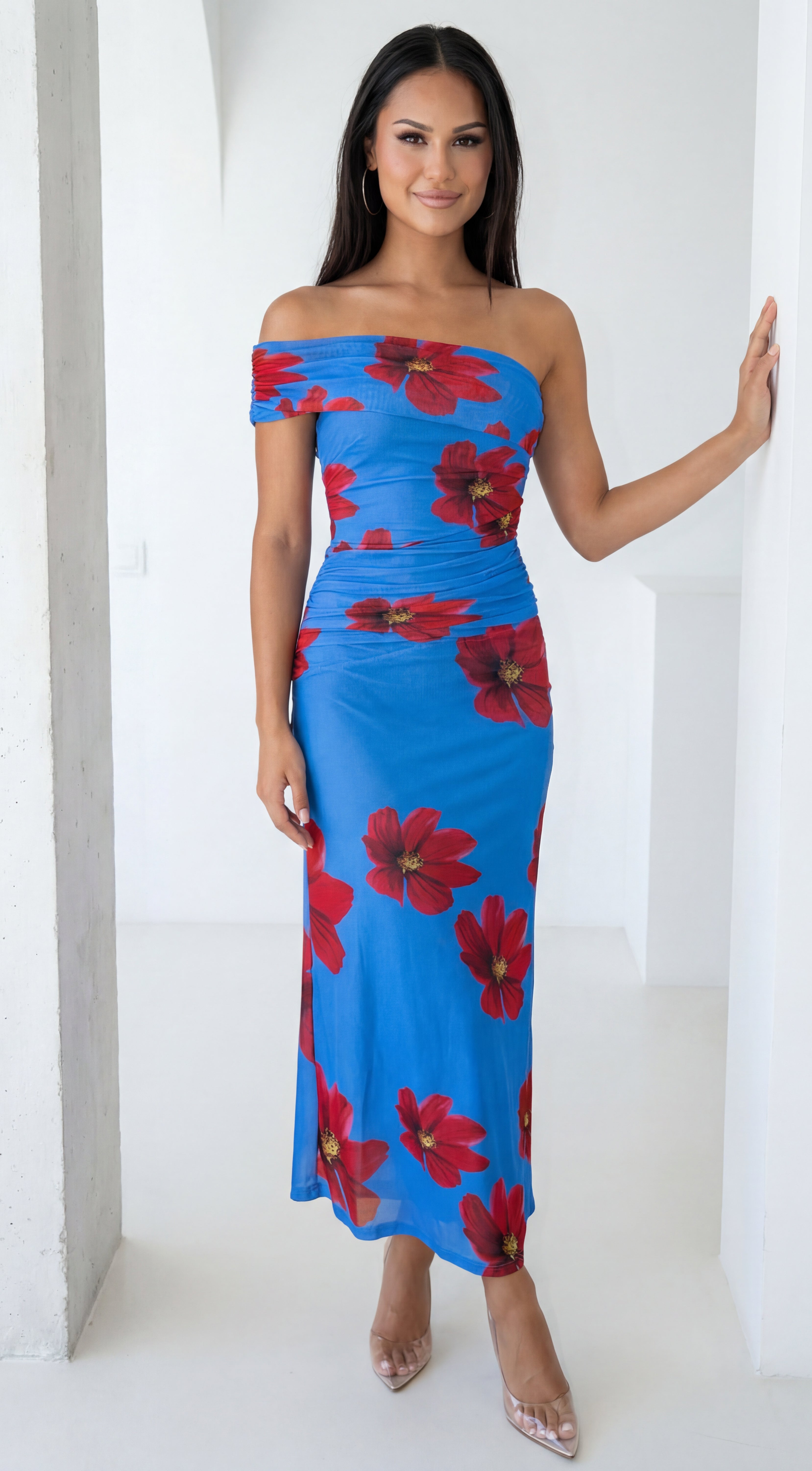 Azura Floral One Shoulder Maxi Dress - Blue Multi