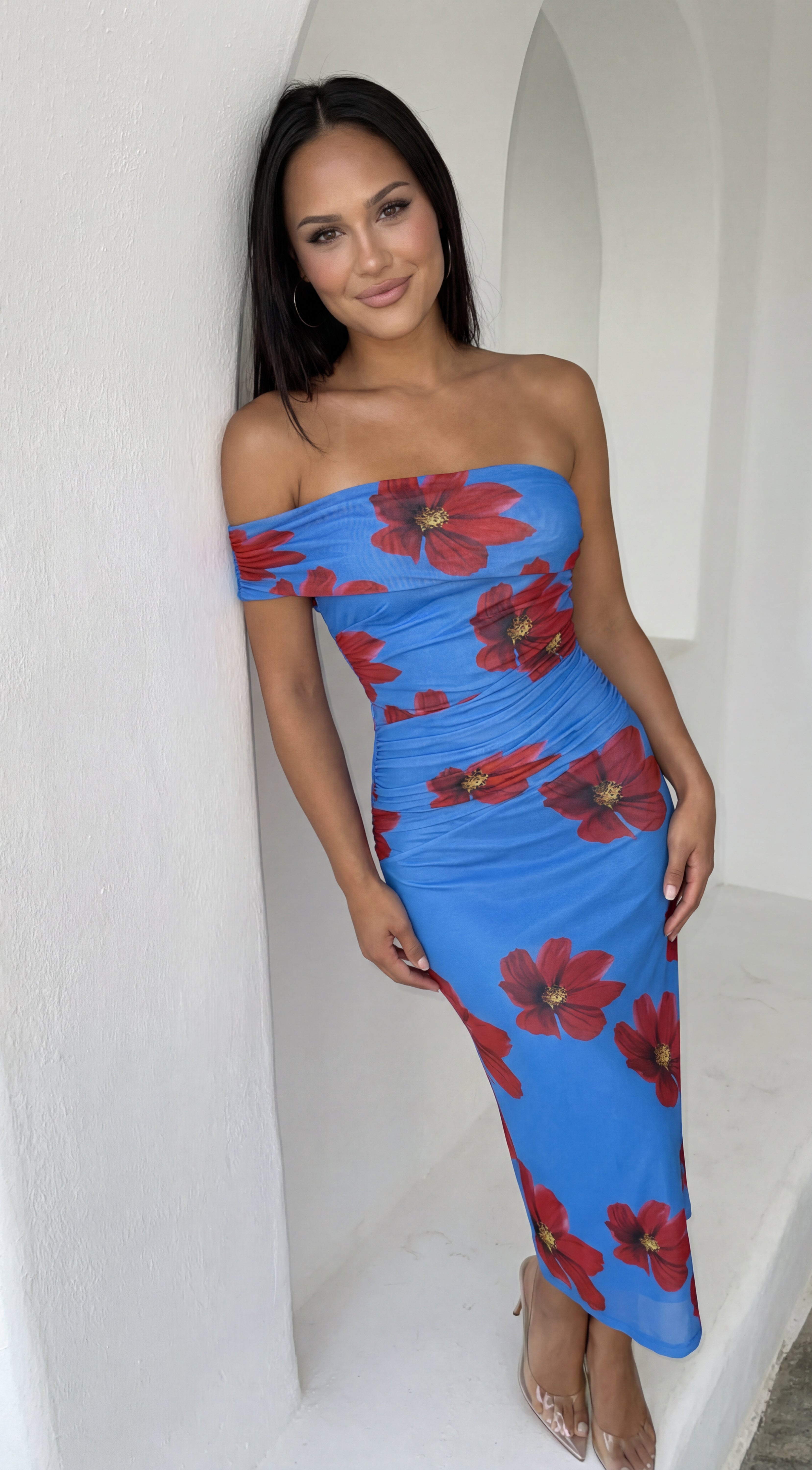 Azura Floral One Shoulder Maxi Dress - Blue Multi