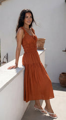 Celesta Midi Dress - Rust Brown