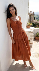 Celesta Midi Dress - Rust Brown