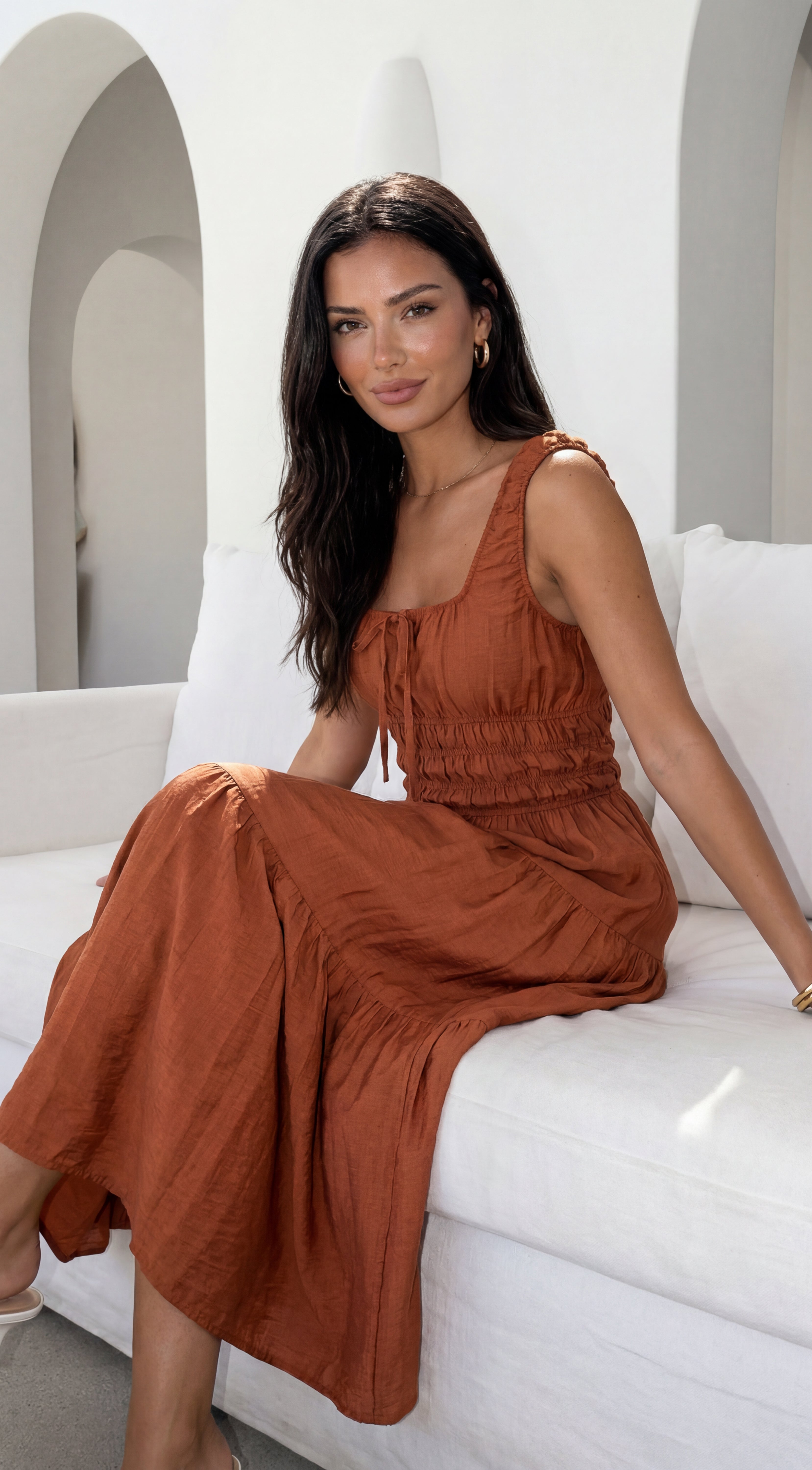 Celesta Midi Dress - Rust Brown