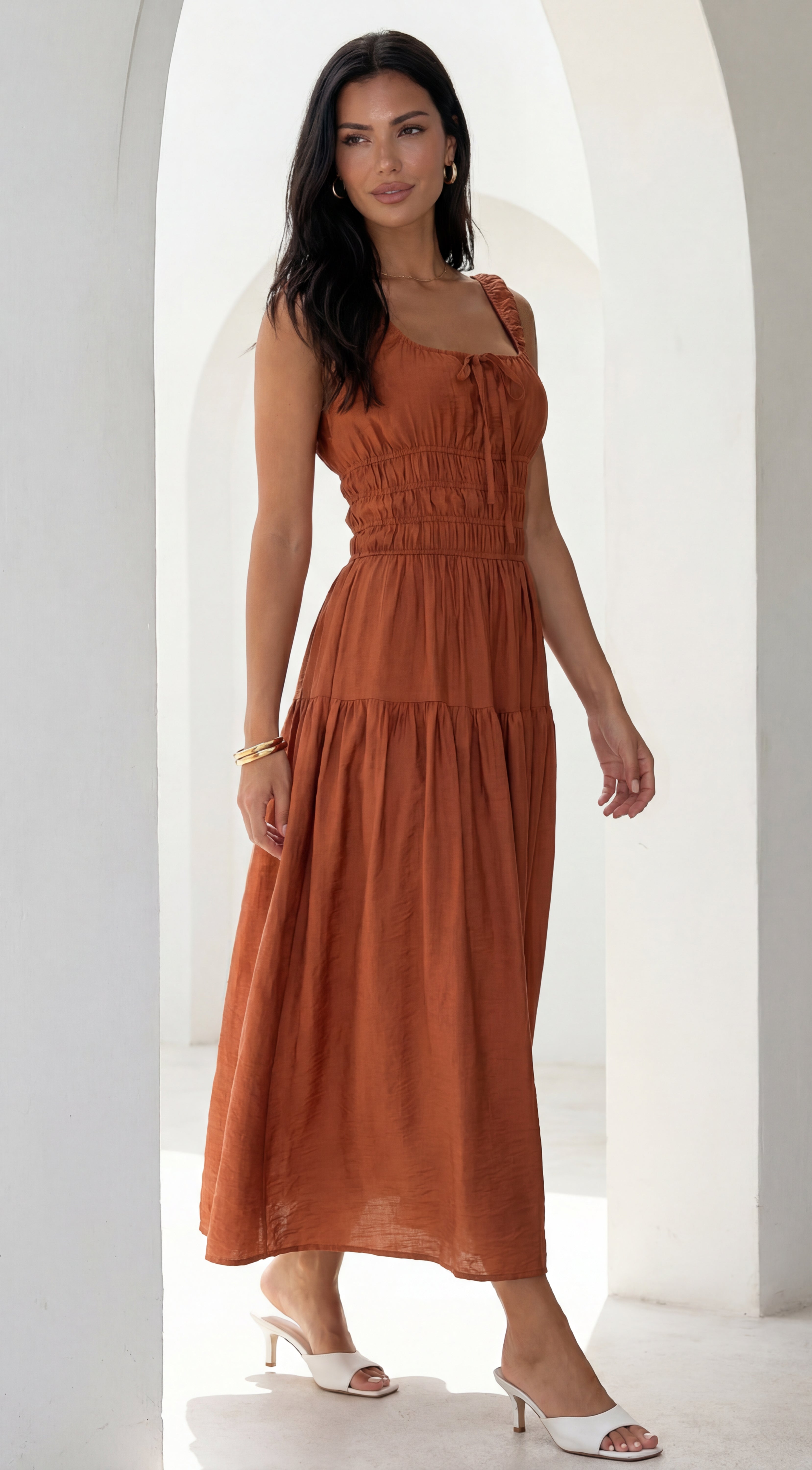 Celesta Midi Dress - Rust Brown