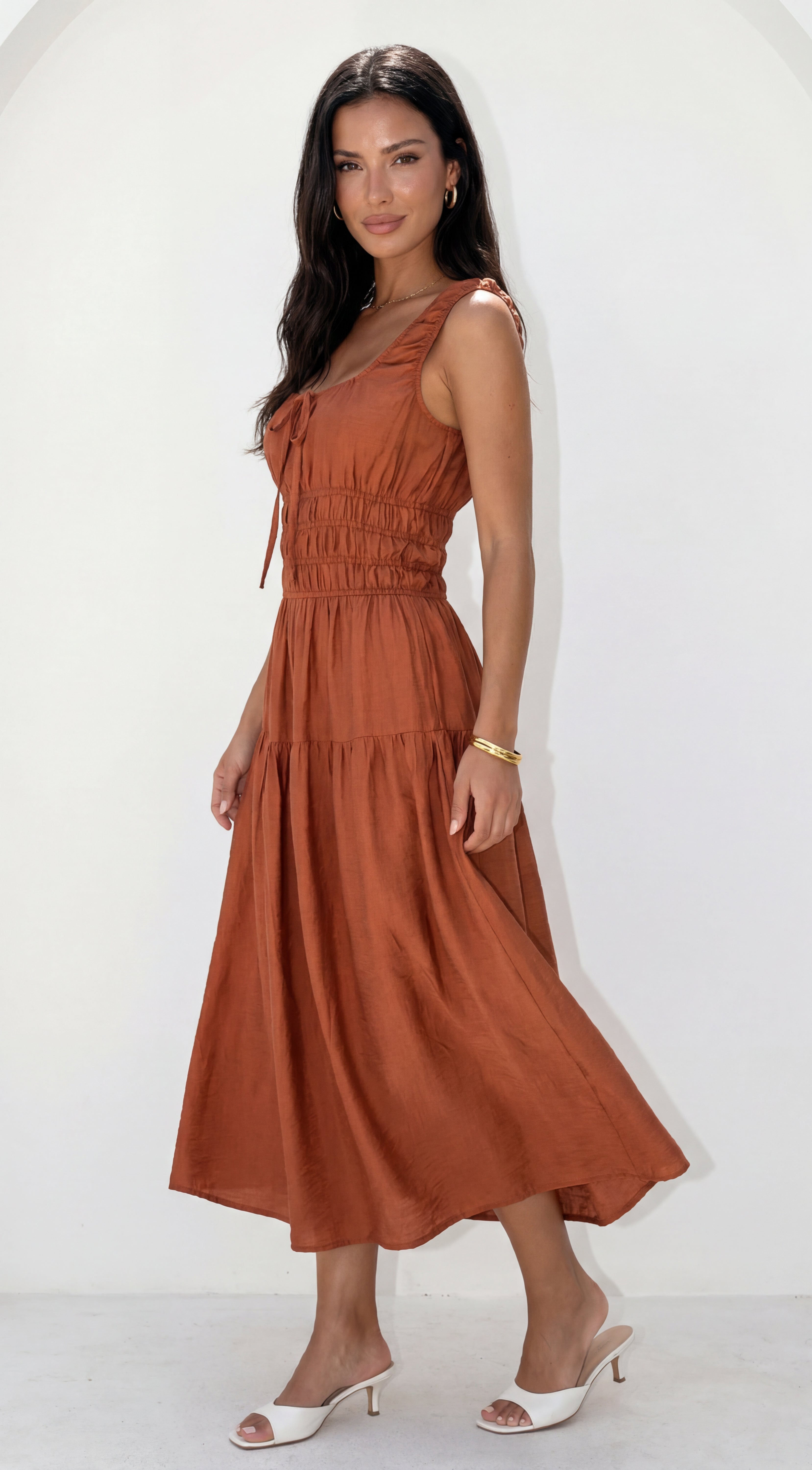Celesta Midi Dress - Rust Brown