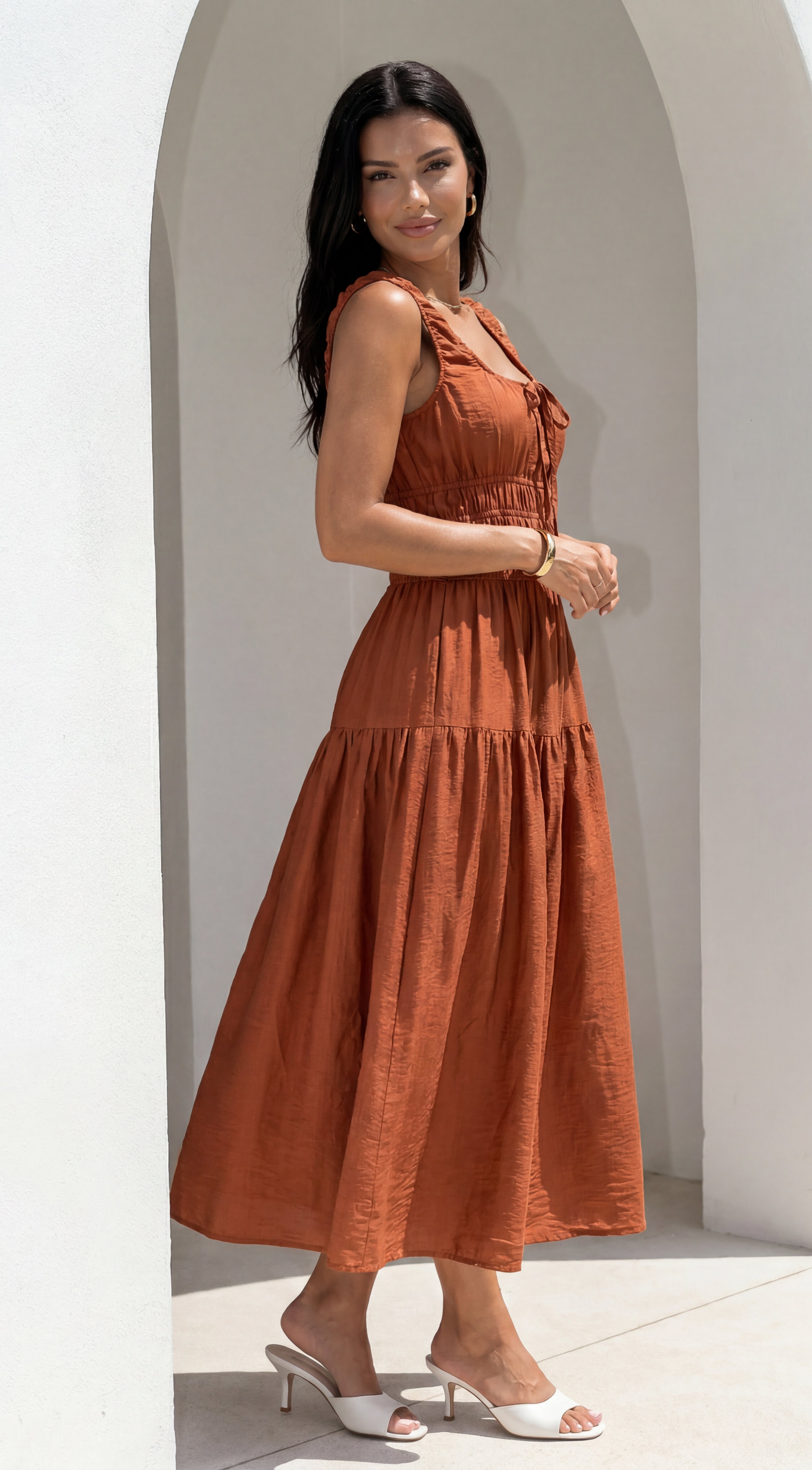 Celesta Midi Dress - Rust Brown
