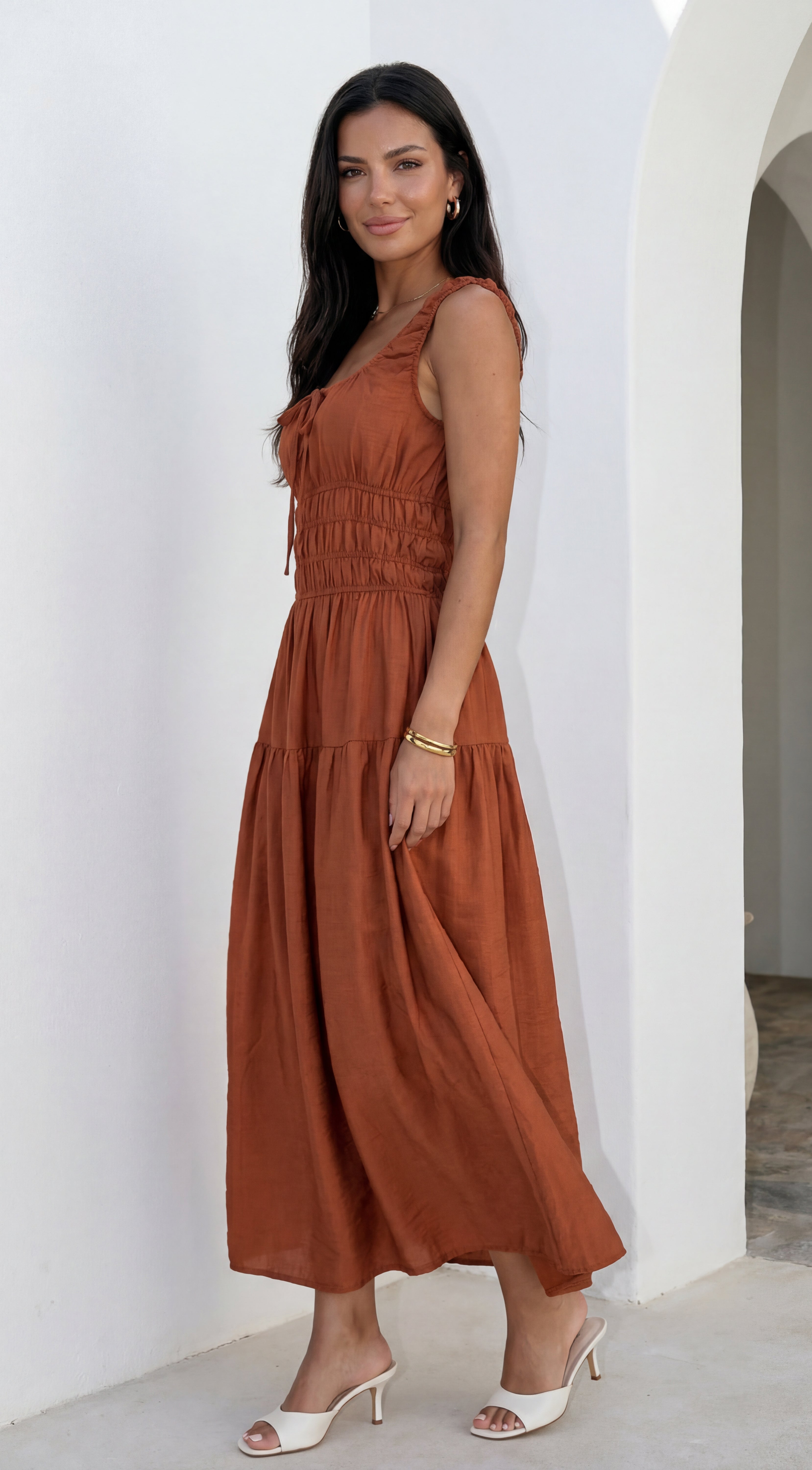 Celesta Midi Dress - Rust Brown