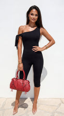 Axis Off Shoulder Tie Capri Jumpsuit - Black