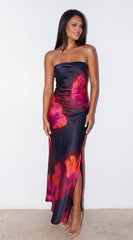 Bloom Veil Floral Strapless Maxi Dress - Black Multi