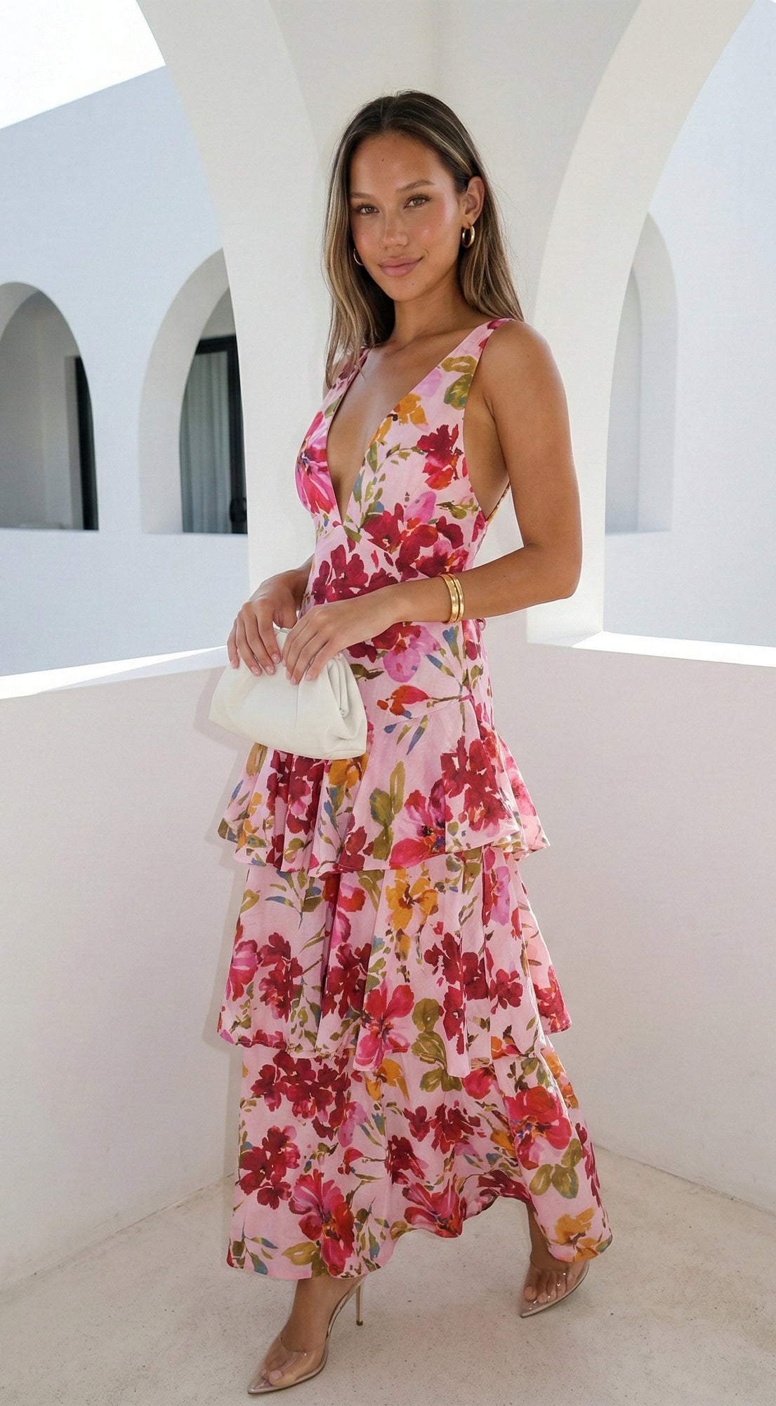 Aurelisse Floral Ruffled Maxi Dress - Floral Pink