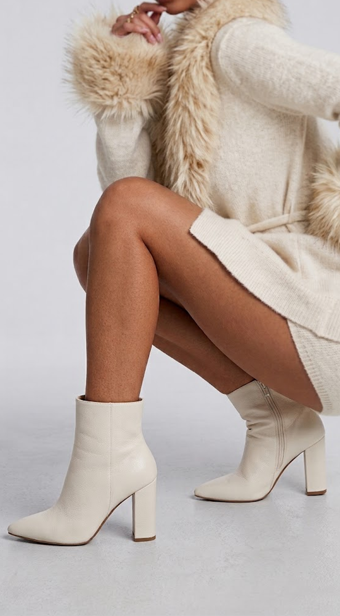 Caterina Block Heel Ankle Boots - Ivory