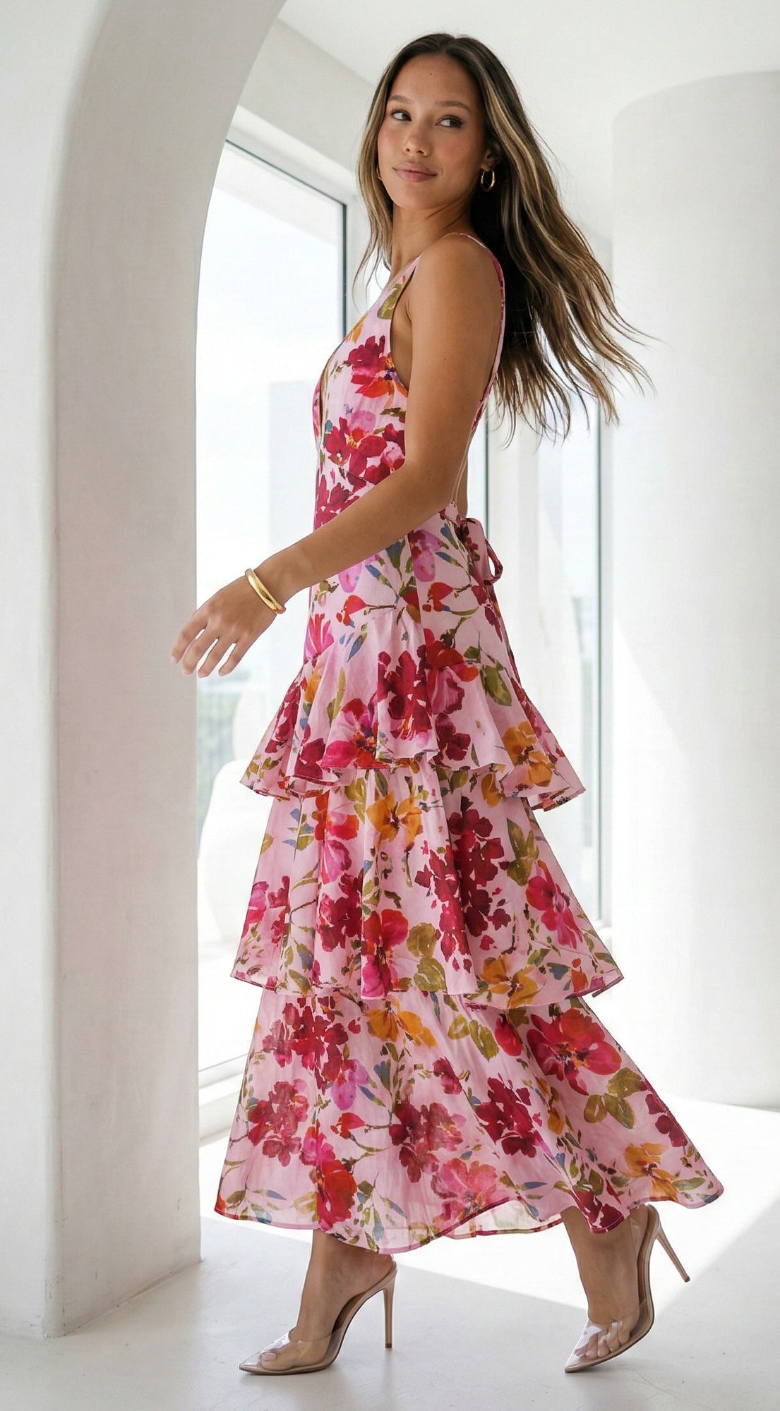 Aurelisse Floral Ruffled Maxi Dress - Floral Pink
