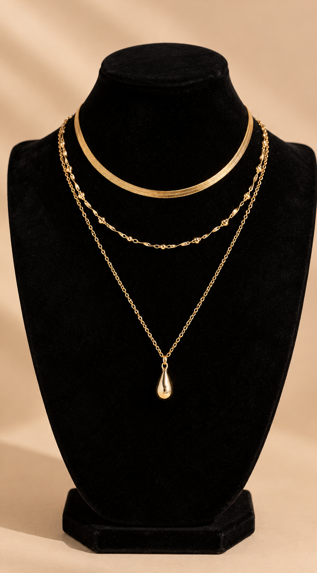 Calista 3 Layered Teardrop Chain Necklace  - Gold