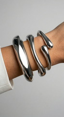Be Bold Chunky Metal Bangle Bracelet Set - Silver