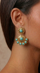 Cia Vintage Turquoise Drop Dangle Earrings - Gold